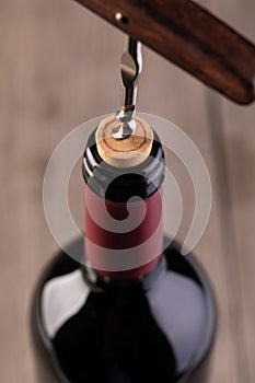 Corkscrew and bottle