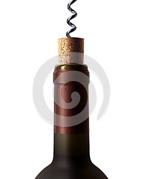 Corkscrew with a bottle of wine