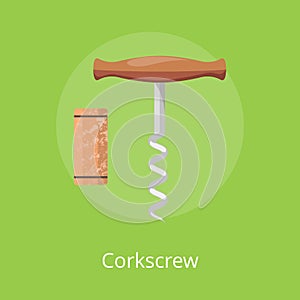 Corkscrew Image on Green on Vector Illustration
