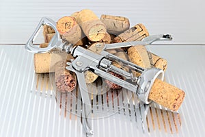 Corkscrew pile wine corks