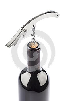 Corkscrew on wine bottle