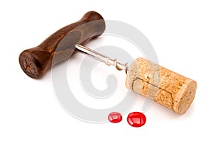 Corksrew isolated with wine