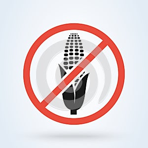 Corn allergy, no high fructose corn syrup. Prohibition red symbol. Vector illustration