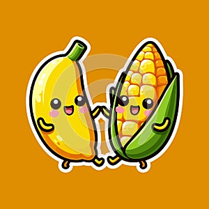 Corn banana lemon kawaii illustration