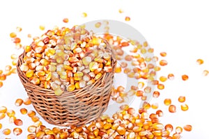 Corn beans in awooden basket