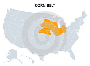 Corn Belt of the United States, region with maize as dominant crop, map