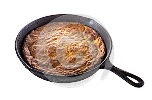 Corn Bread in Cast-Iron Pan Isolated on White