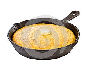 Corn bread in iron skillet