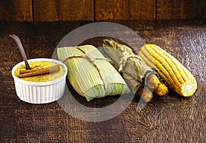 Corn bread, sweet mush, boiled corn cob curry. Brazilian June and July party sweets. Desserts from the state of minas gerais