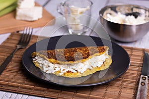 Corn cachapas with white cheese, typical Venezuelan dish. photo