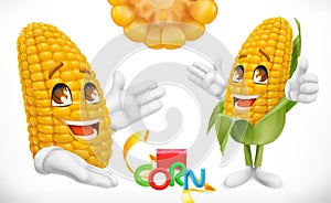 Corn, cartoon character. 3d vector icon