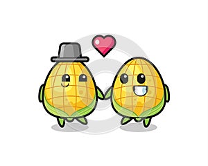 Corn cartoon character couple with fall in love gesture