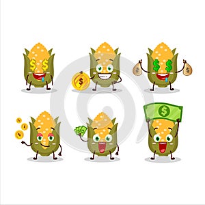 Corn cartoon character with cute emoticon bring money