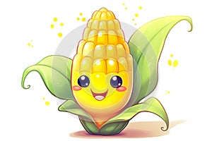 Corn cartoon vector. Cute vegetable vector character isolated background.