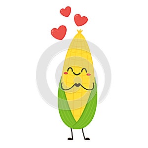 Corn cartoon vector. Cute vegetable vector character isolated on white.