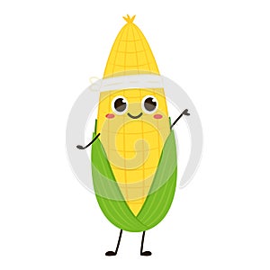 Corn cartoon vector. Cute vegetable vector character isolated on white.