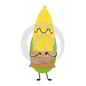 Corn cartoon vector. Cute vegetable vector character isolated on white.