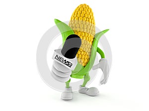 Corn character holding interview microphone