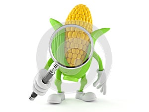 Corn character looking through magnifying glass