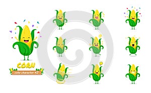 Corn character set #2 isolated on a white background. Corn character emoticon illustration