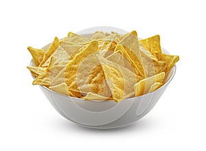 Corn chips, mexican nachos isolated on white background