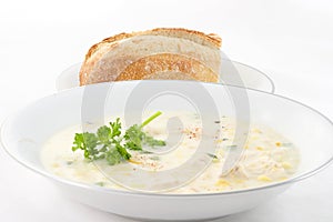 Corn Chowder and Bread photo