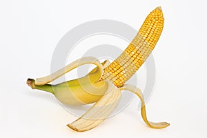 Corn cob with banana skin