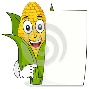 Corn Cob Character with Blank Paper