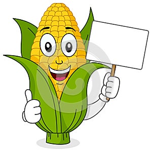 Corn Cob Character Holding Blank Banner
