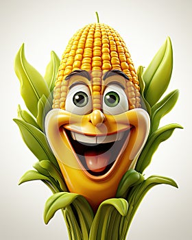 a corn on the cob with a happy face on it. generative ai