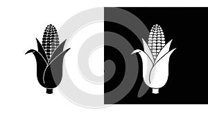 Corn Cob Icon Set - Black and White Vector