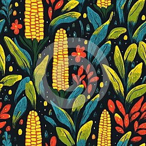 Corn cob maize seamless pattern. Background for Kwanzaa or Thanksgiving