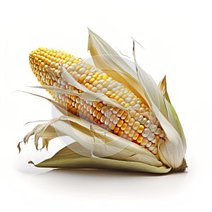 Corn on the cob, medium-sized kernels inserted in rows on the cob