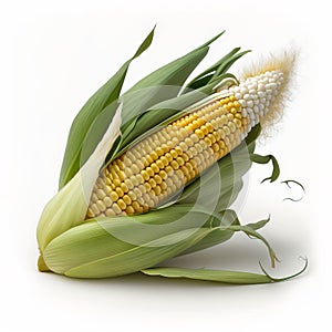 Corn on the cob, medium-sized kernels inserted in rows on the cob