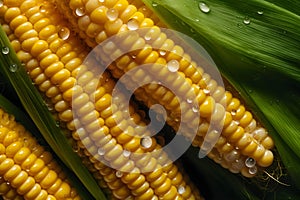 Corn Cobs on Dark Background with Water Drops.