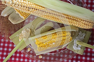 Corn Cooked with butter and salt in the straw photo