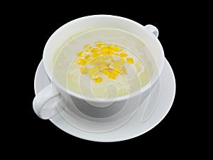 Corn cream soup isolated on the black background with clipping p