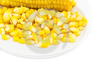 Corn cut cooked meat on white background