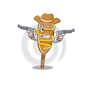 Corn dog Cowboy cartoon concept having guns