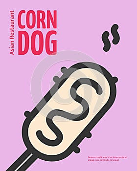 Corn Dog Korean Food Placard Poster Banner Card. Vector