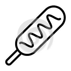 Corn dog or Sausage in the dough linear icon. Corndog symbol vector illustration