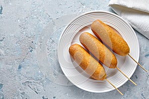 Corn dog traditional American corndog food deep fried hotdog meat sausage snack