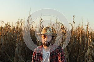 Corn farmer portrait in ripe field