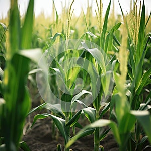 Corn field, harvesting. Generative AI