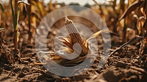 a corn field is ready to be harvested, while two stalks of corn are still