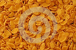 Corn flakes background and texture. Top view cornflake cereal box for breakfast