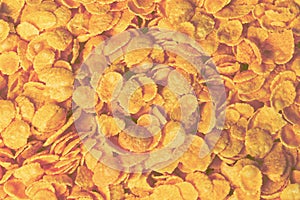 Corn-flakes background and texture. Top view. cornflake cereal box for morning breakfast