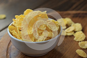 Corn flakes in bowl - cereal breakfast.