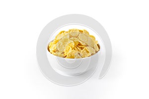 Corn Flakes in the Bowl Isolated Top View on White Background