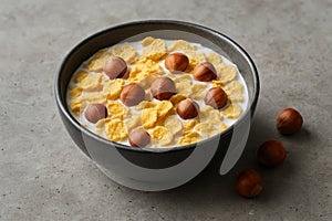 Corn Flakes Cereal with Hazelnuts and Milk AI-GENERATED